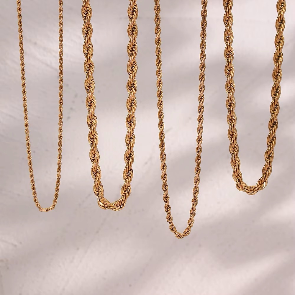 Classic Unisex 2mm Rope Chain Necklace 18k Gold Plated Stainless Steel Non Tarni - Picture 3 of 10